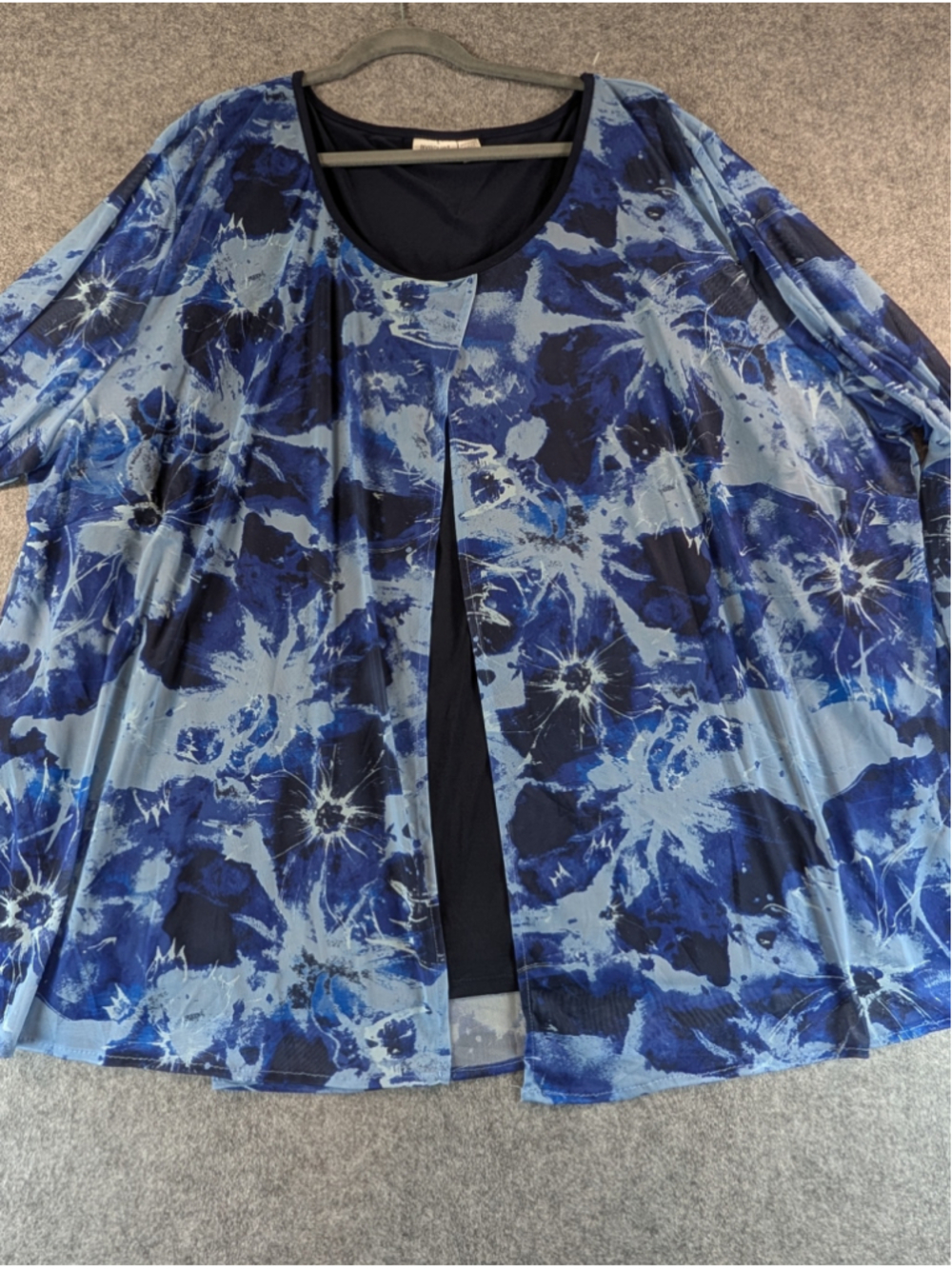 Avenue Women's 30/32 Floral Tunic Blouse Top Blue Navy Stretch 4X
